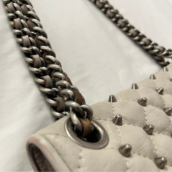 Rebecca Minkoff Light Gray Studded Quilted Leather Crossbody Shoulder Bag - Picture 7 of 7